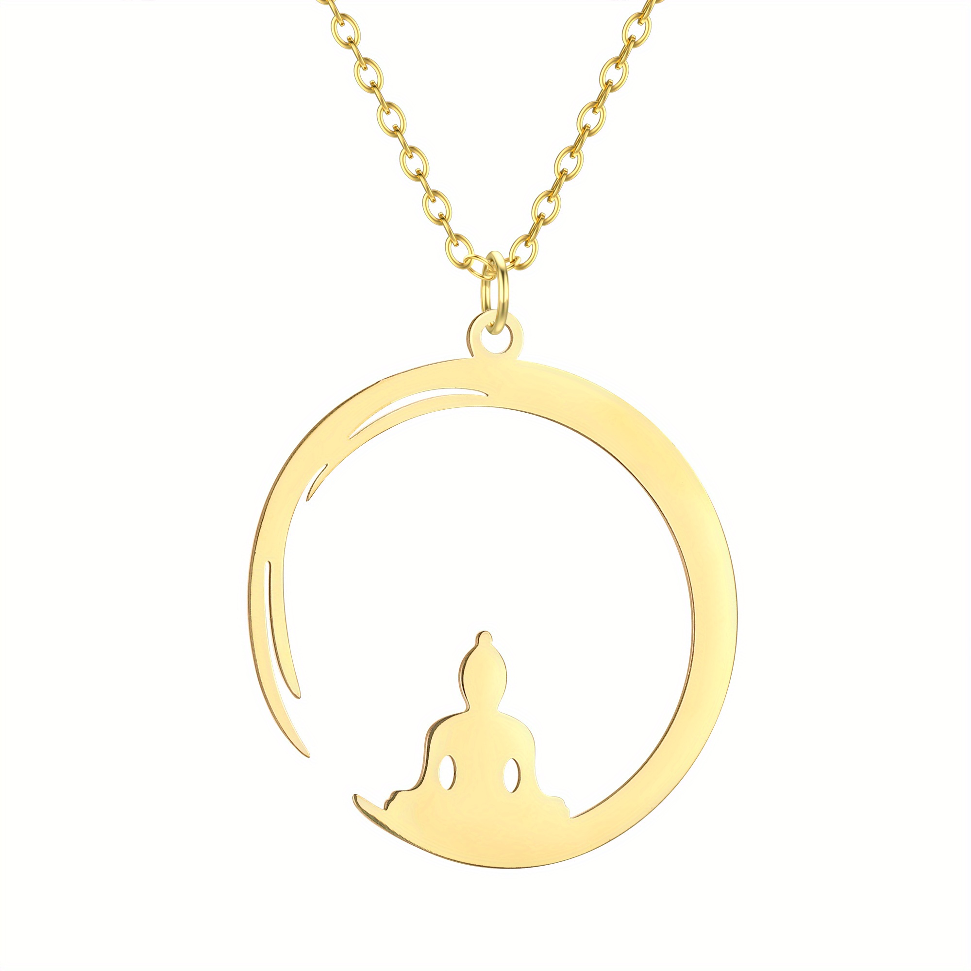 Stainless Steel Zen Chakra Crescent Meditation Necklace - Temu