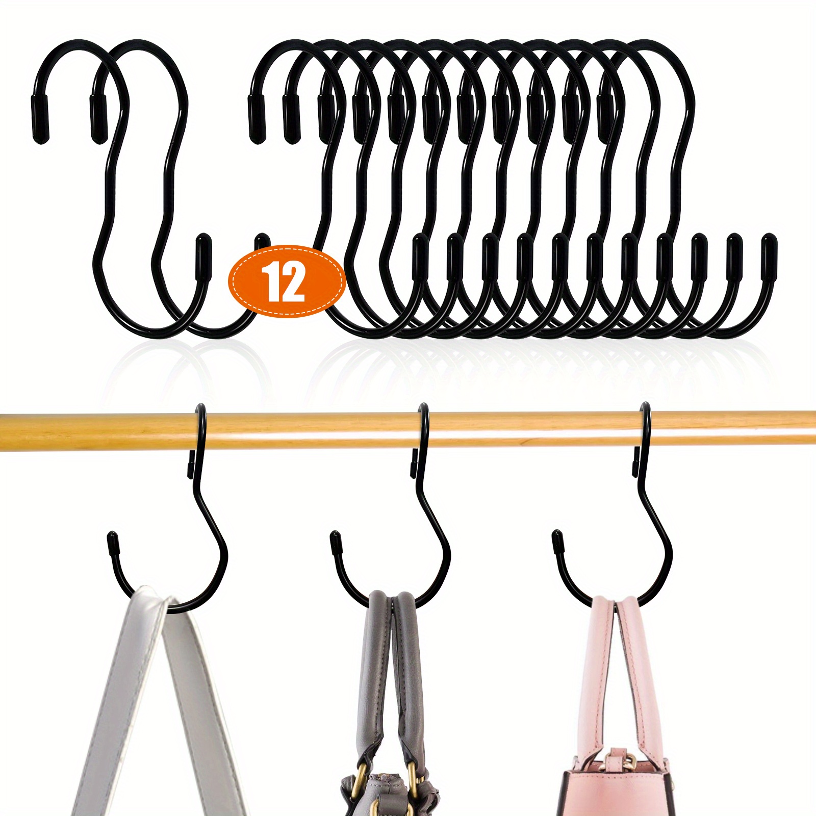  DINGEE 30 Pack S Hooks Heavy Duty,S Hooks for Hanging  Clothes,Black Metal S Shaped Hooks for Hanging Plants,Jeans Jewelry Purse  Pot Pan Cups Towels Bags Closet Rod 3.5 Inch S Hooks 