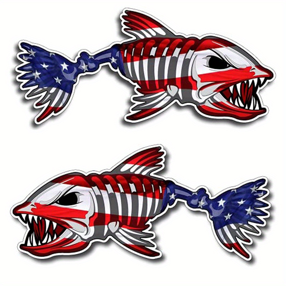 Left And Right American Bone Fish Reflective Stickers Patriotic