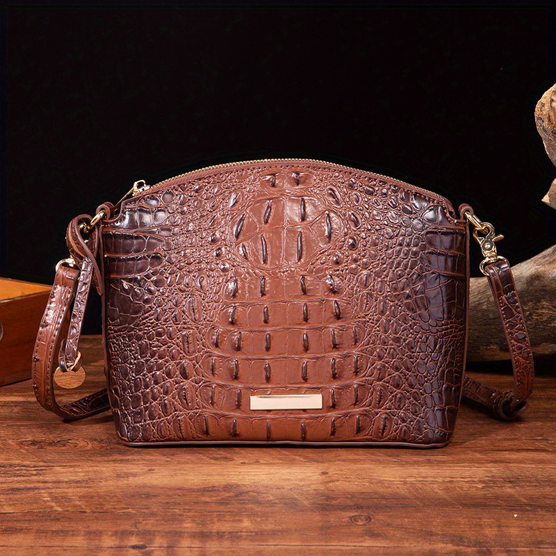Women's Brown Embossed Leather Shell Handbags Satchel Bag