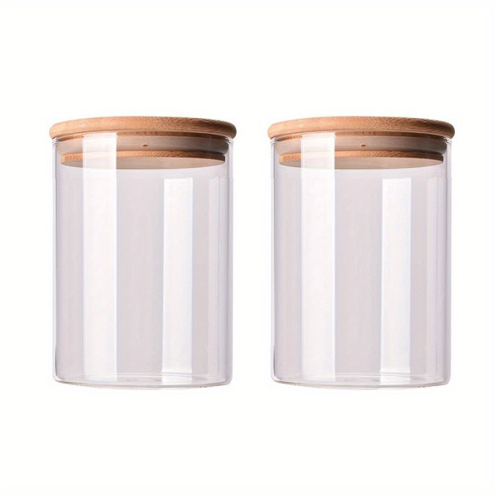 ADVEN 3PCS Glass Spice Jar Bamboo Wood Lid Transparent Flat Tank Bottom  Seasoning Organizer Sturdy Durable Modern Seasoner Container Triangular 