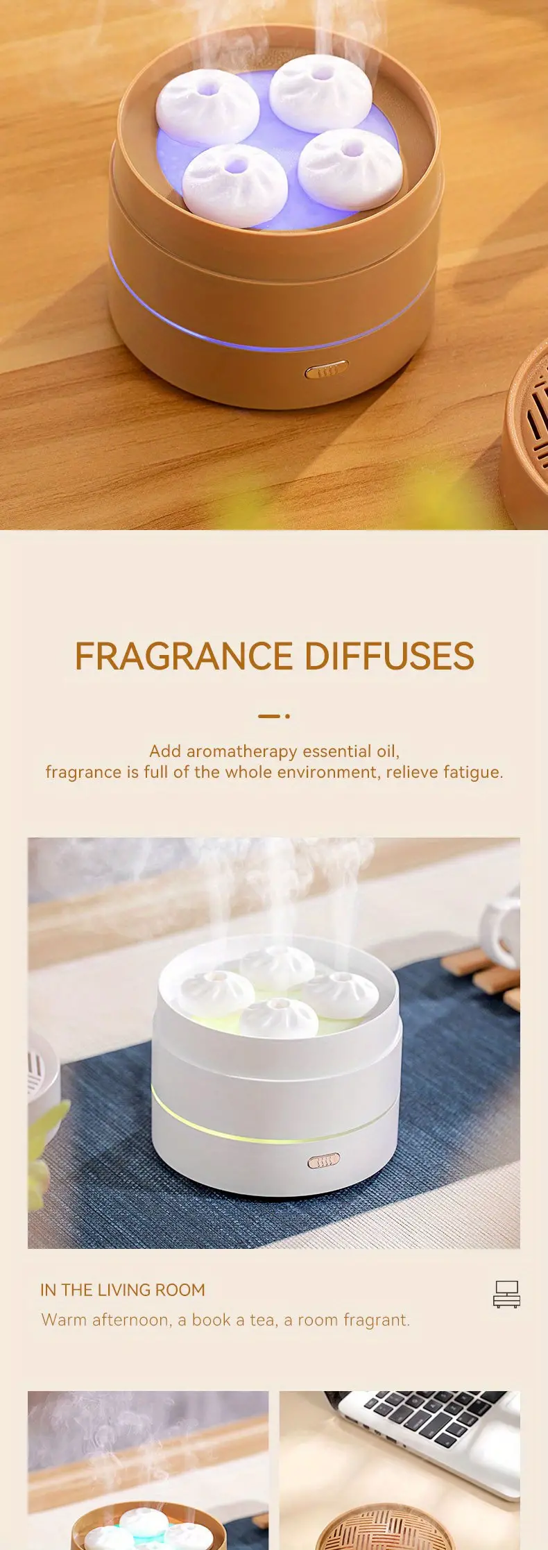 1pc unique four spray design steaming bun aroma diffuser 200ml usb ultrasonic air humidifier led night light  oil diffuser aromatherapy diffuser for home office details 2