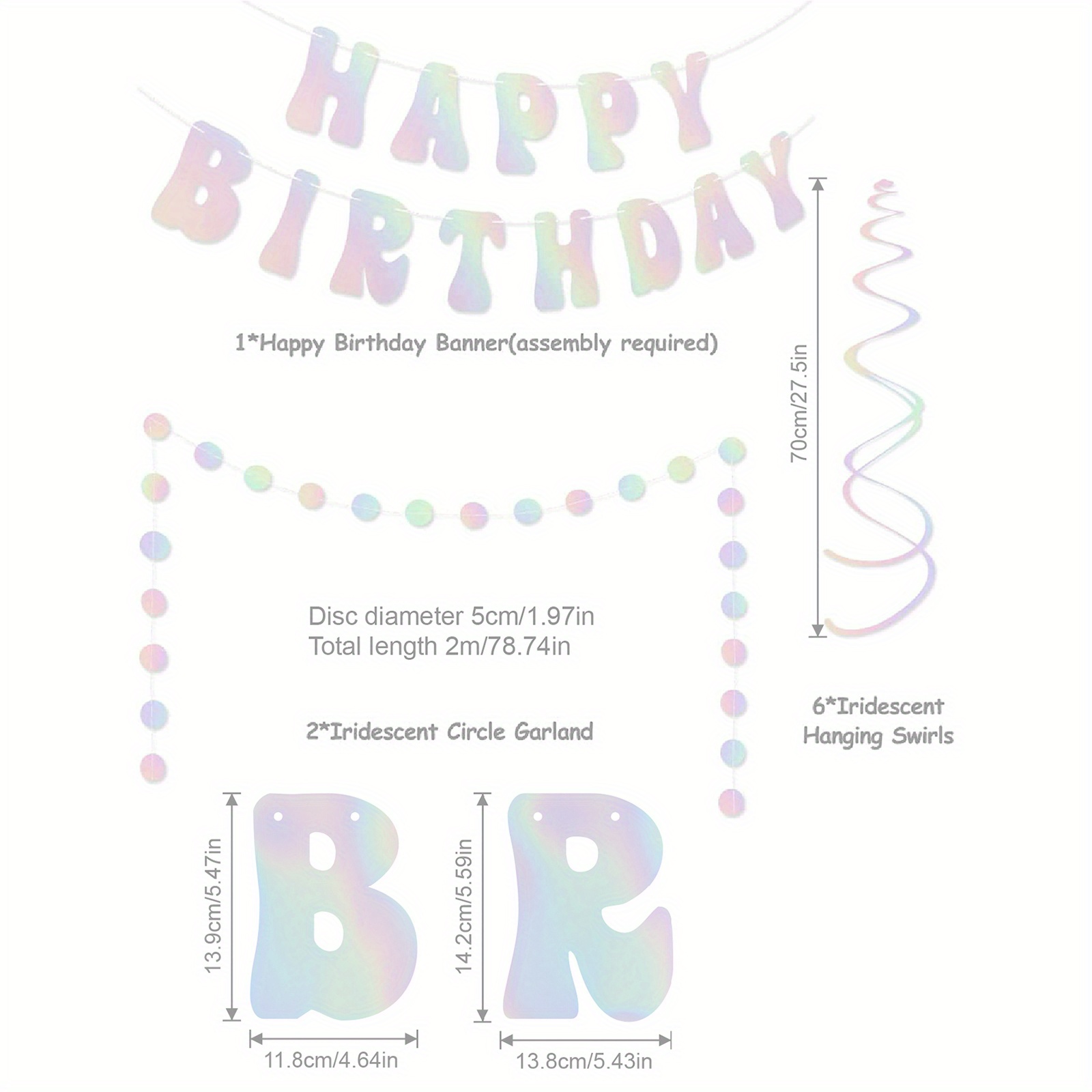 Happy Birthday Banner, Rainbow Birthday Banner, 6 Honeycomb Balls, 8  Metallic Hanging Swirls and Circle Parper Garland, Happy Birthday  Decorations