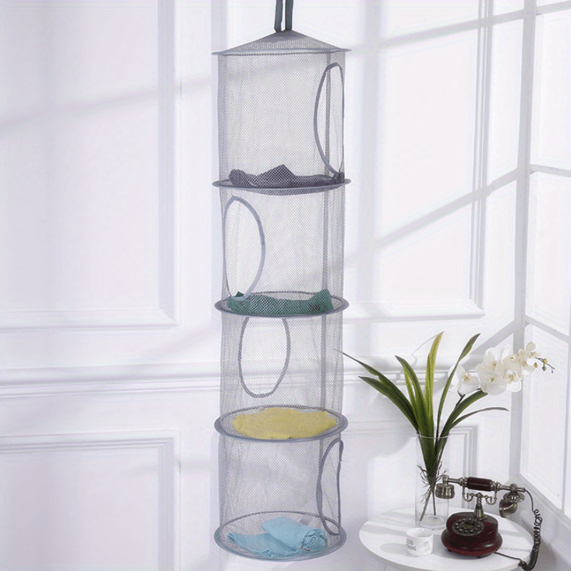 Foldable Hanging Basket, Breathable Four Grid Storage Basket