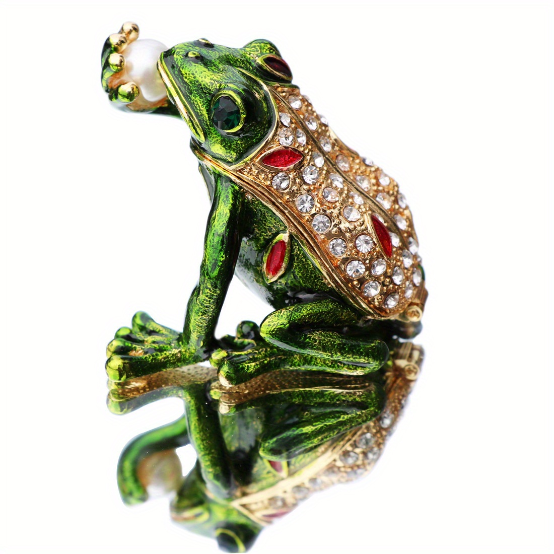Image of 1pc Kiss Pearl Frog Trinket Box, Hinged Hand-painted Animal Figurine Collectible Ring Holder, Weird Jewelry Organizer, Weird Stuff