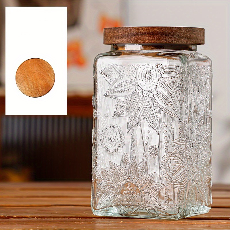 Glass Sealed Acacia Wood Jars With Lids With Small Spoons Condiment Jars  Coffee Storage Jars Condiment Jars Glass Jars