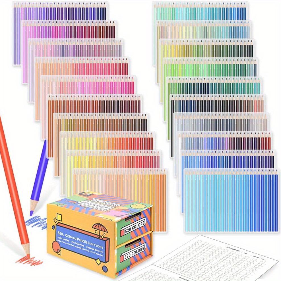 520色鉛筆-520色の鮮やかな色、重複なしのプレミアムソフトコア520色フルセット♡