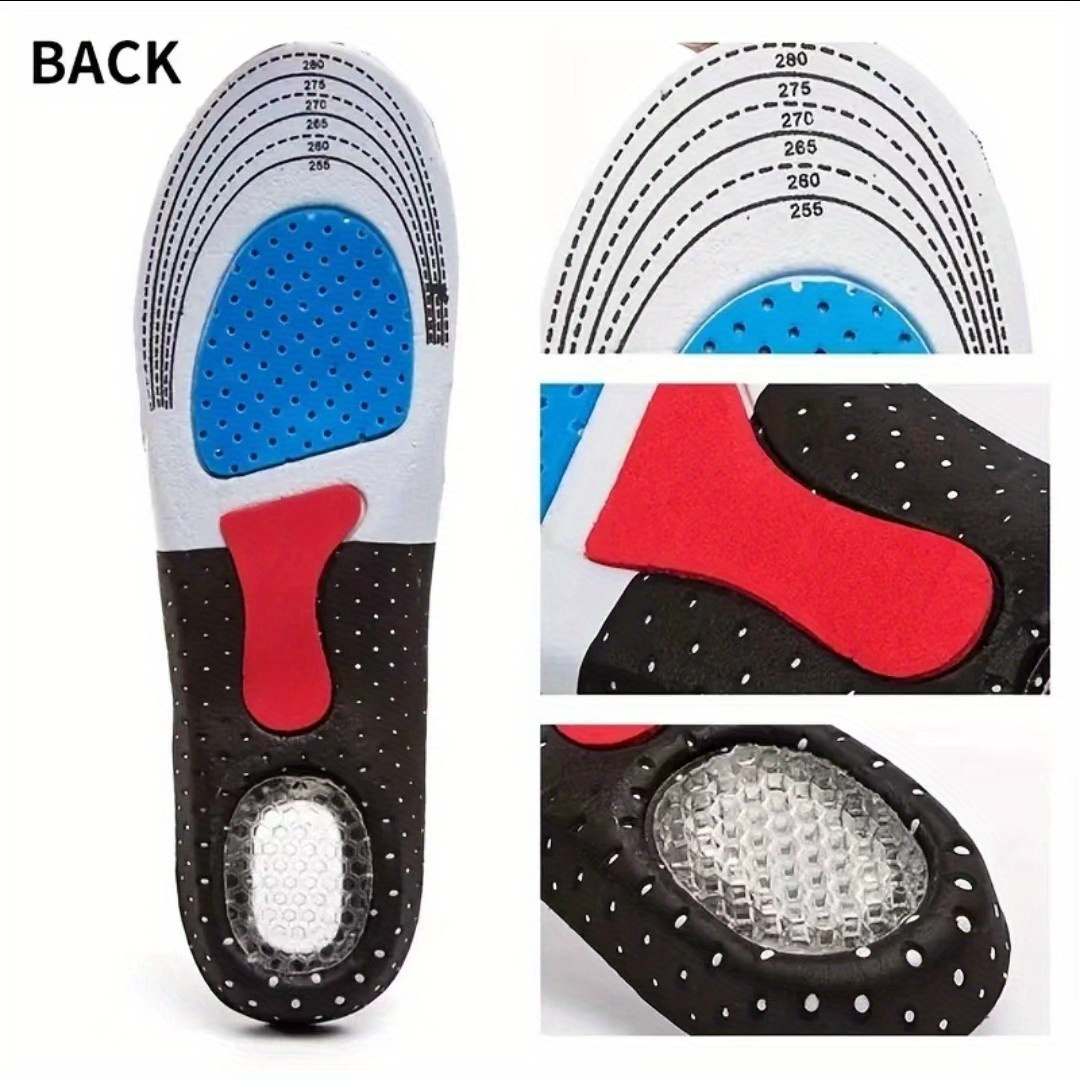 1 Pair Breathable Silicone Shock-Absorbing Insoles - Comfortable & Sporty, Black with Red Arch Support, Size 33-48, Ideal for Enhanced Foot Stability
