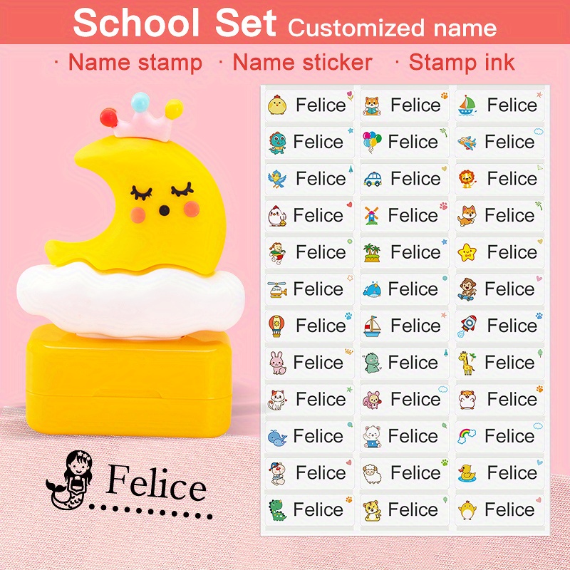 School Set( Blue Monster Stamp And Stickers)custom Name Seals Stamp For  Baby Teachers Kids Children's Clothing Waterproof Not Faded Diy  Personalized Name Label Clothes Toys - Temu
