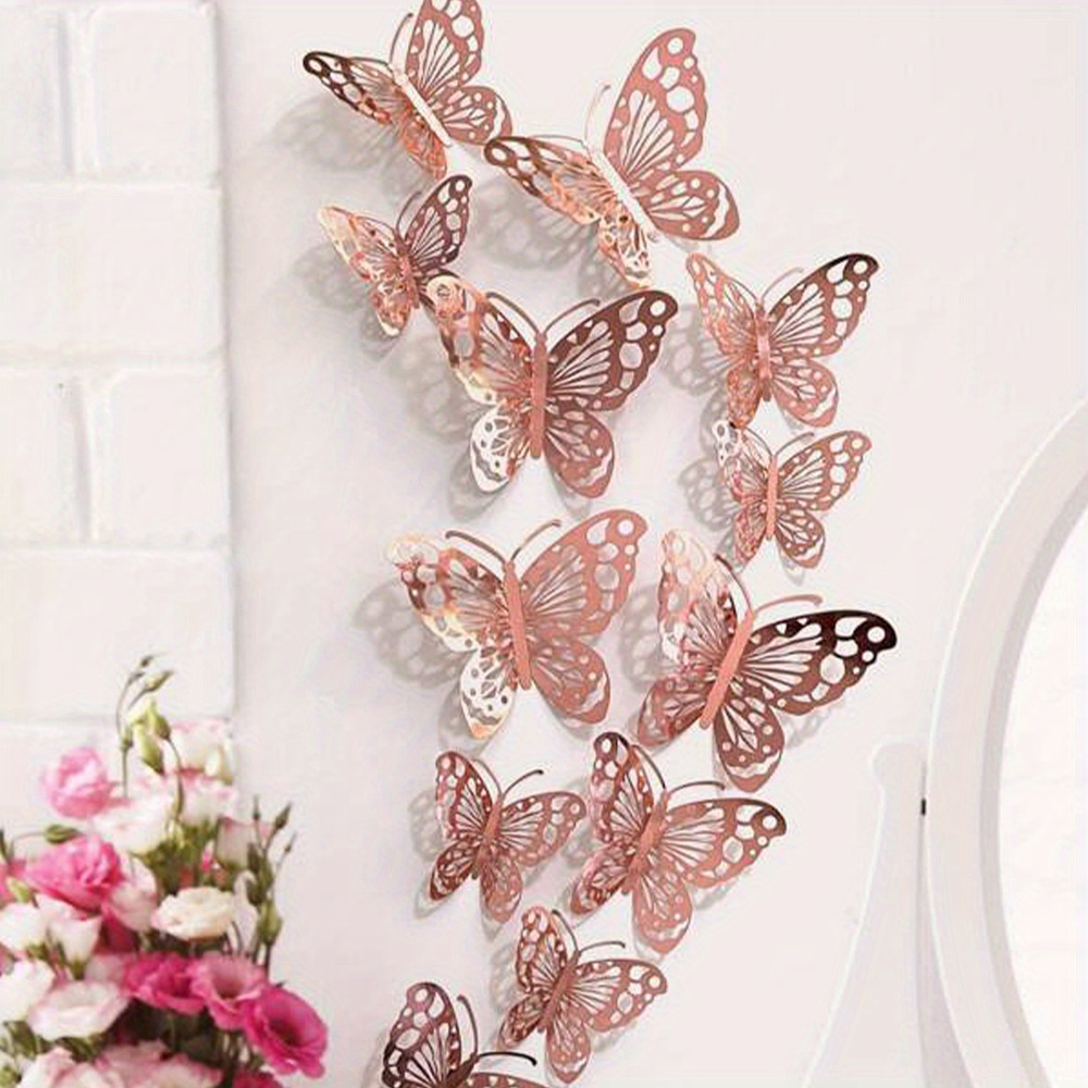 3D Rose Gold Butterflies Peel and Stick Mirrors - On Sale - Bed