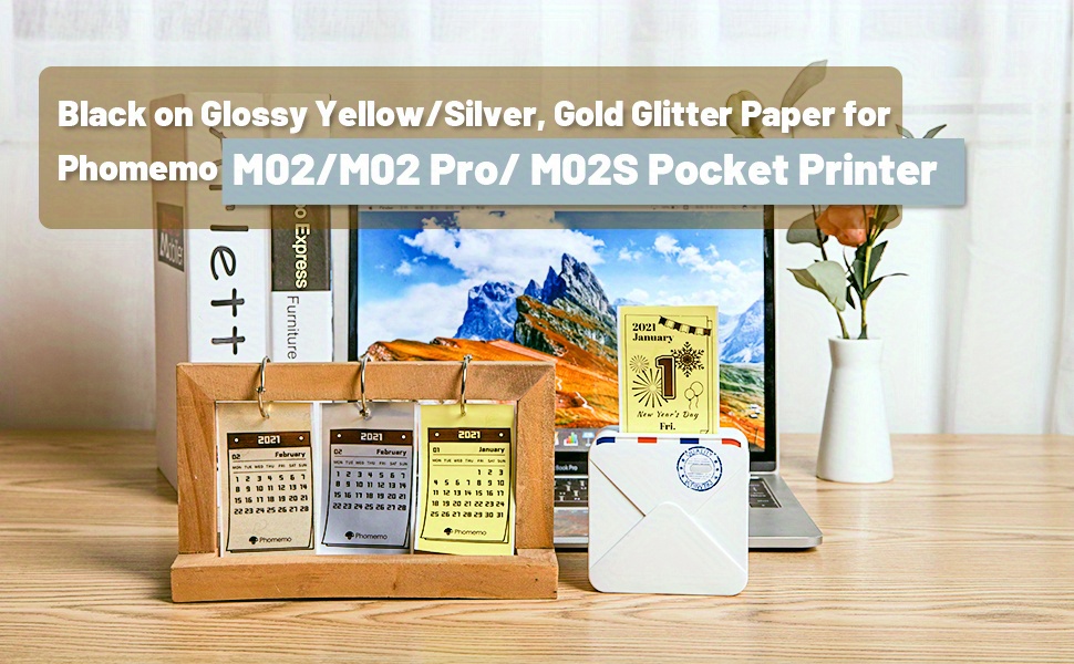 Phomemo M02 Gold Glitter Thermal Label Printer Paper Adhesive 53mm