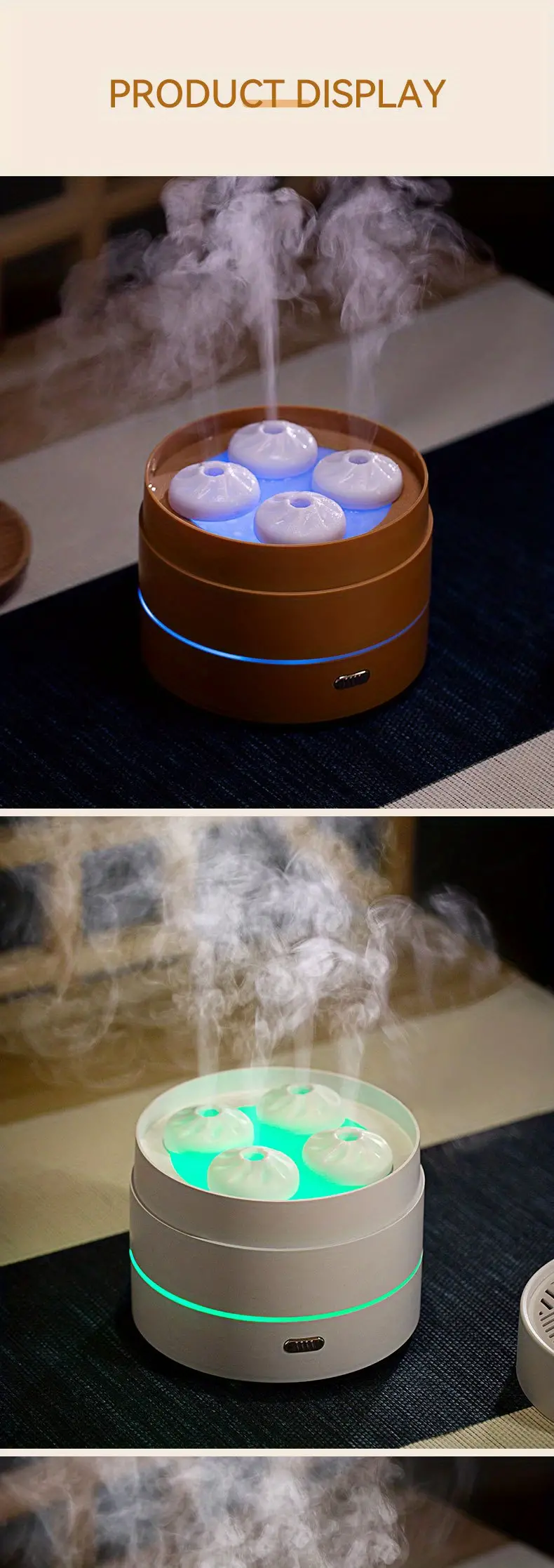 1pc unique four spray design steaming bun aroma diffuser 200ml usb ultrasonic air humidifier led night light  oil diffuser aromatherapy diffuser for home office details 7