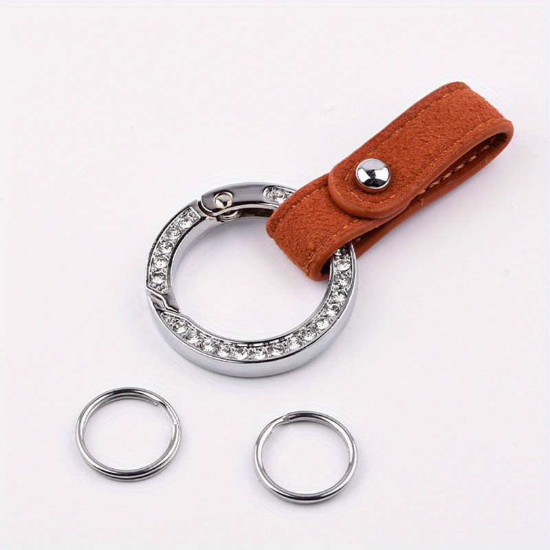 Bling Leather Car Keychain ,Anti-lost D-ring and 2 Key Rings Leather Key  Chain Crystal Diamond Keychains for Women at  Women's Clothing store