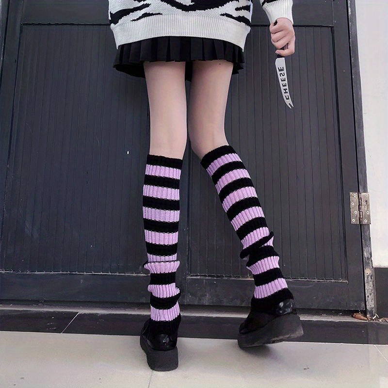 Emo Kid' Black Striped Knee High Socks (3 Colors) Purple / One Size