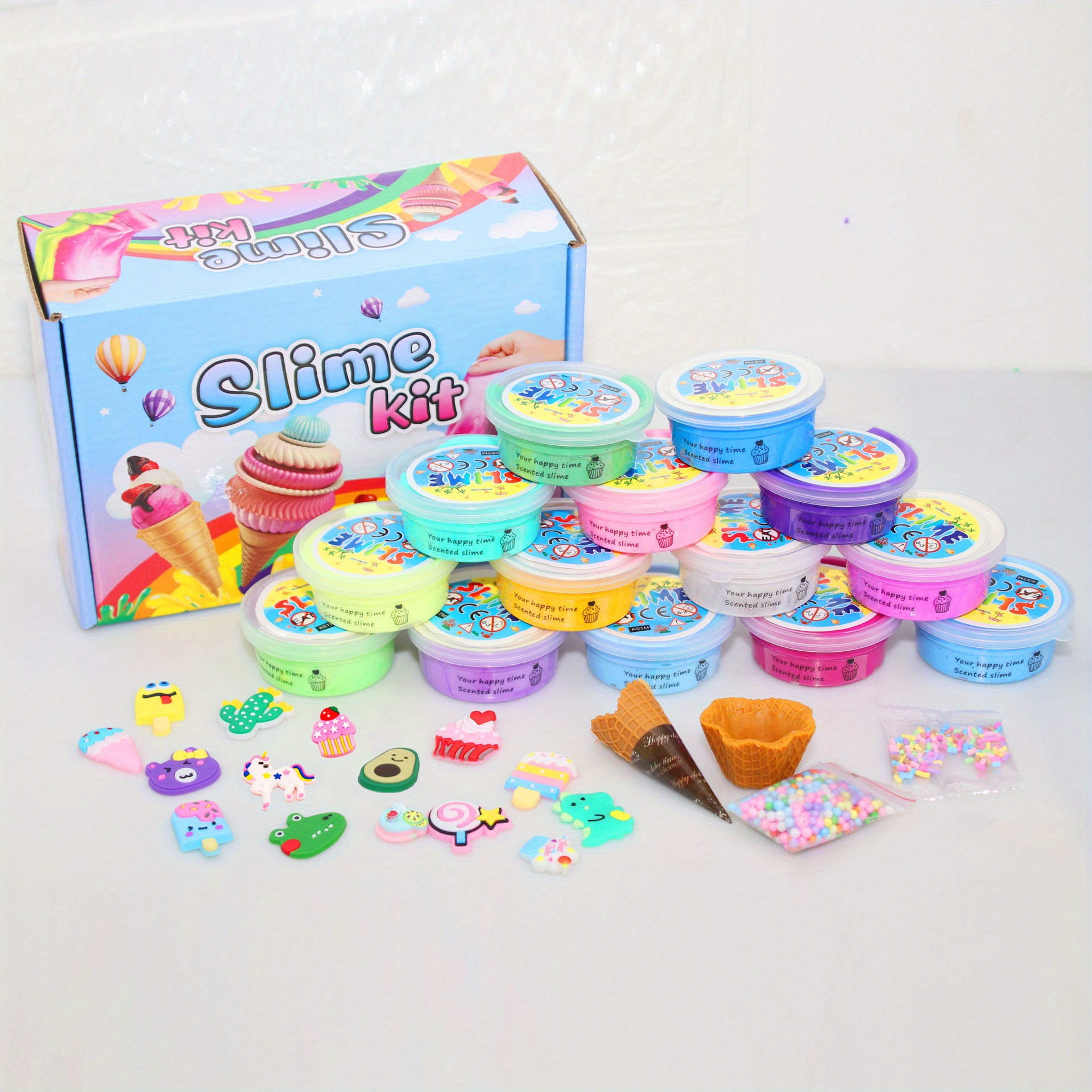 8pcs Slime Making Kit For Girls Boys Kids 3-12, DIY Clay Slime Set