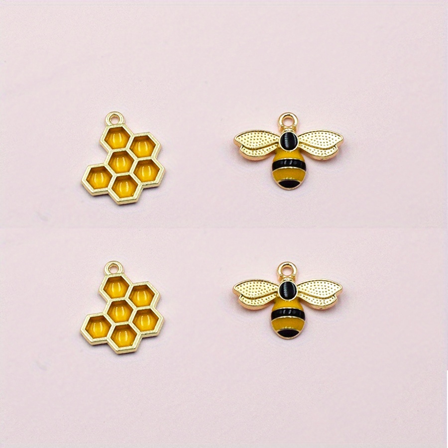 24PCS Alloy Enamel Bee Charms Gold Honey Bees with Crystal