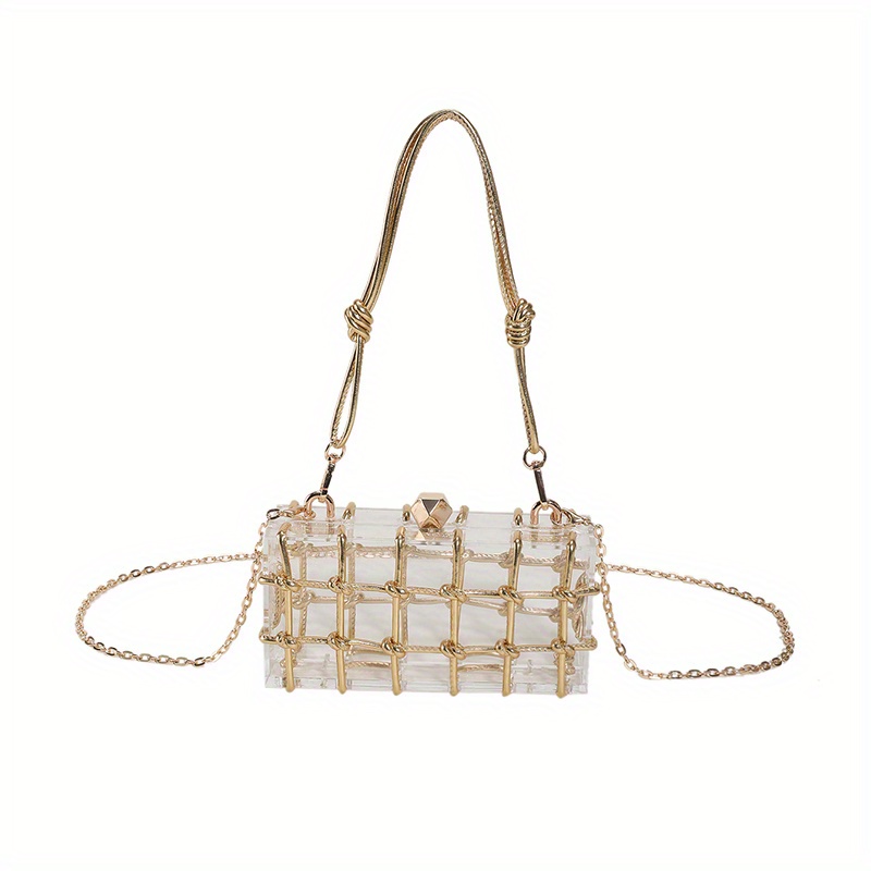 Bags, Clear Box Purse With Gold Hardware And Crossbody Chain