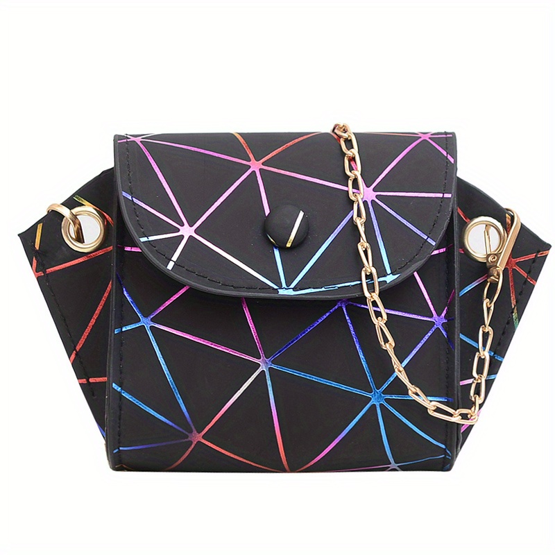 Laser Envelope Metal Chain Crossbody Bag Pu Leather Textured Bag