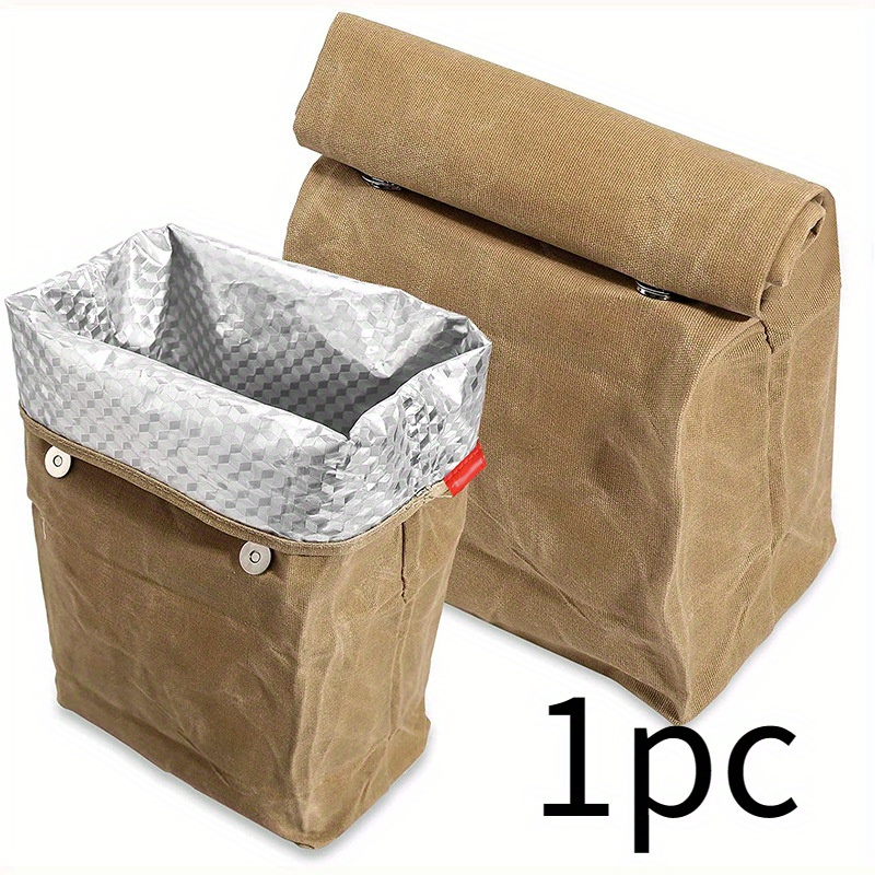TEMU Reusable Aluminum Foil Insulated Lunch Bag, With Durable Canvas Exterior, Camping & Outdoor Use, Camping Essentials|durable Canvas Bag|zippered Closure