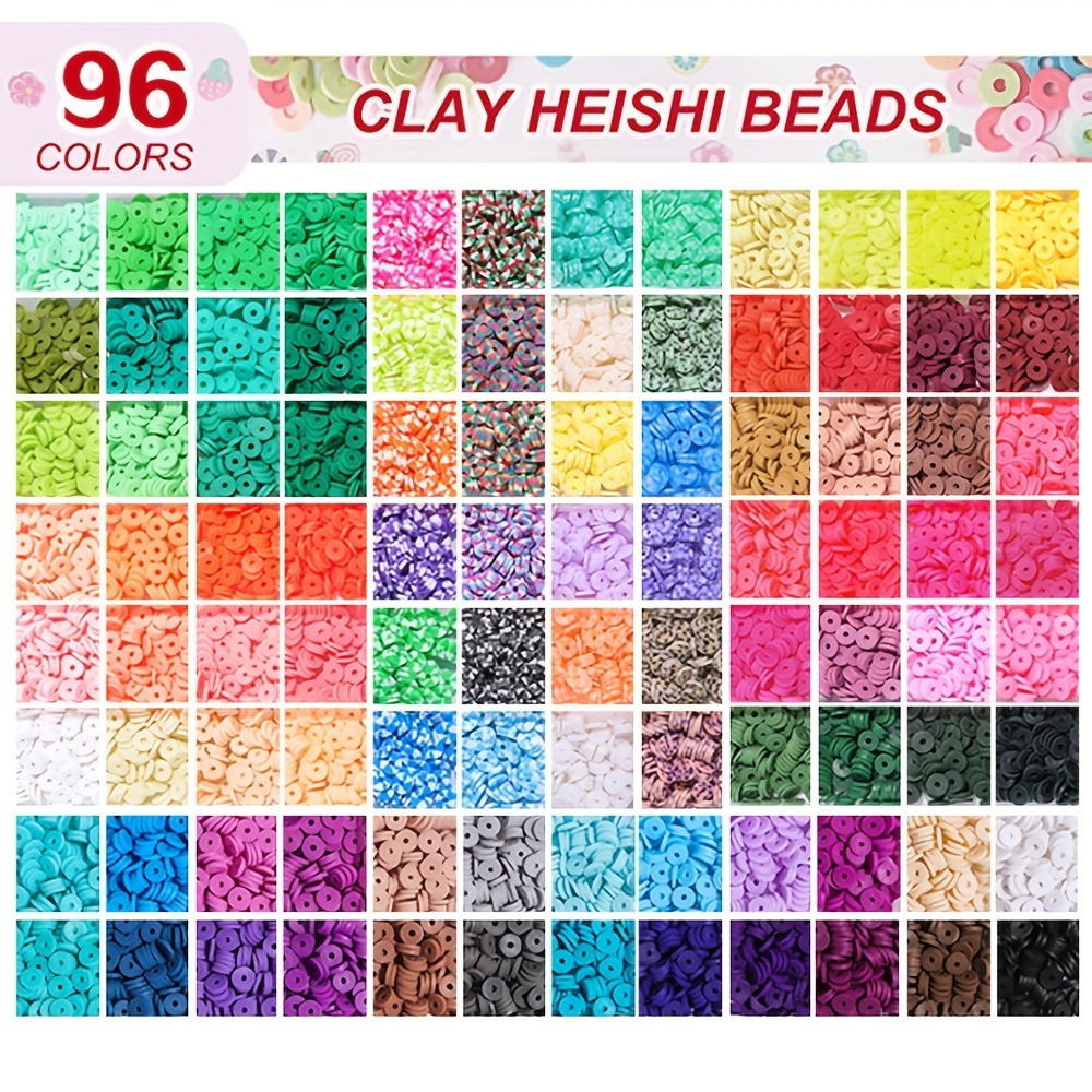 9600Pcs Clay Beads for Bracelet Making Kit, 96 Colors Polymer Heishi Beads  Set