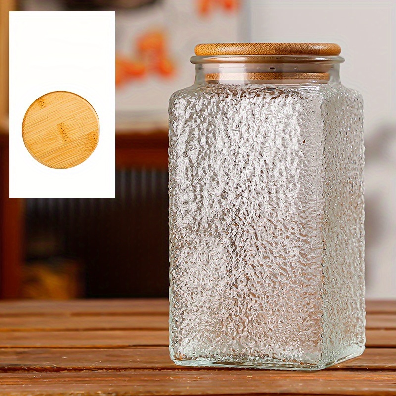 Vaso di vetro intagliato barattolo di caramelle cilindrico cucina vaso  ermetico di grande capacità con coperchio in legno barattolo di tè per  alimenti contenitore di vetro Decor