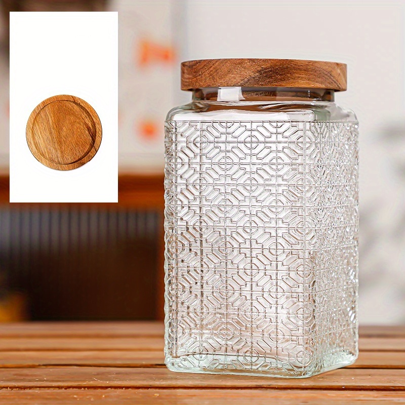Vintage Glass Storage Jar With Airtight Wooden Lid Perfect - Temu