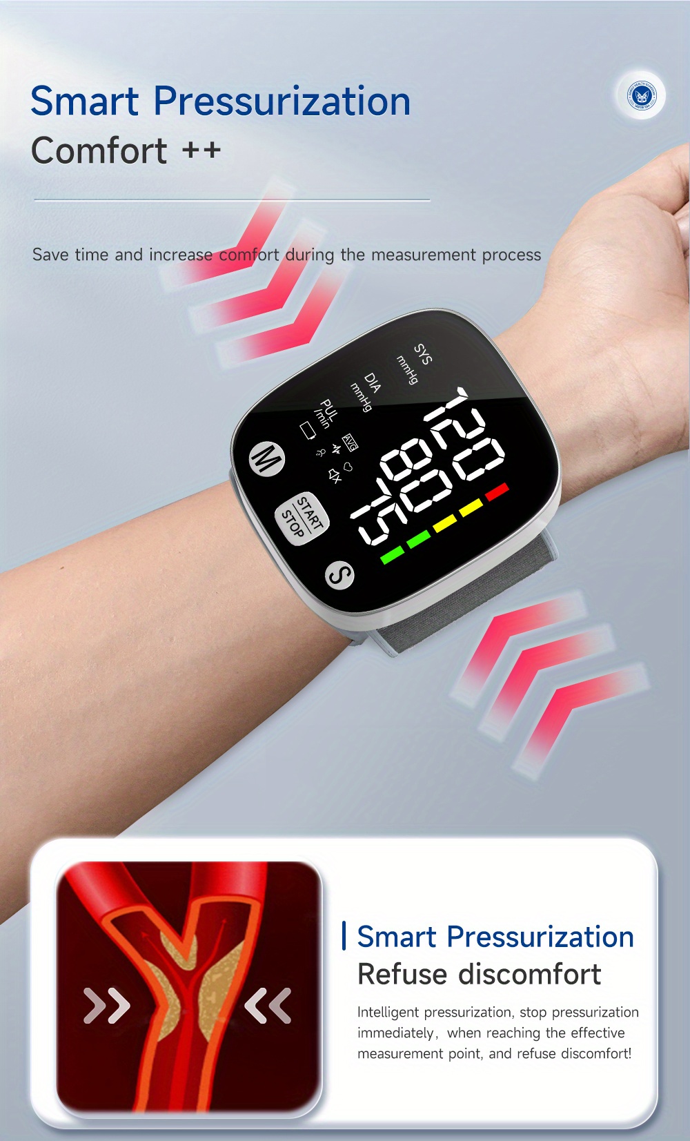 Led Rechargeable Wrist Blood Pressure Monitor Intelligent - Temu