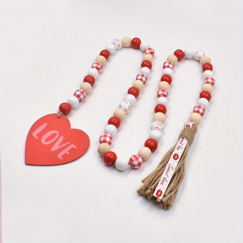 1pc, Valentine's Day Pendant Bead String, Wooden Beads Rope Tassel Colorful  Decorations, European And American Family Holiday Decorations Table Shelf