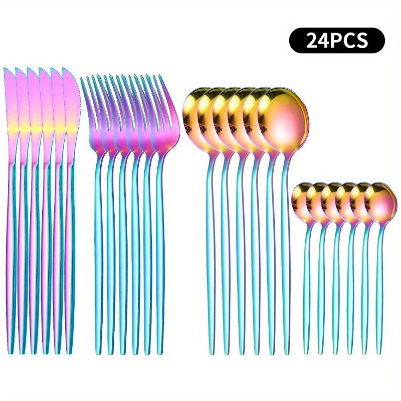 24pcs Stainless Steel Cutlery Coffee Spoon Salad Fork