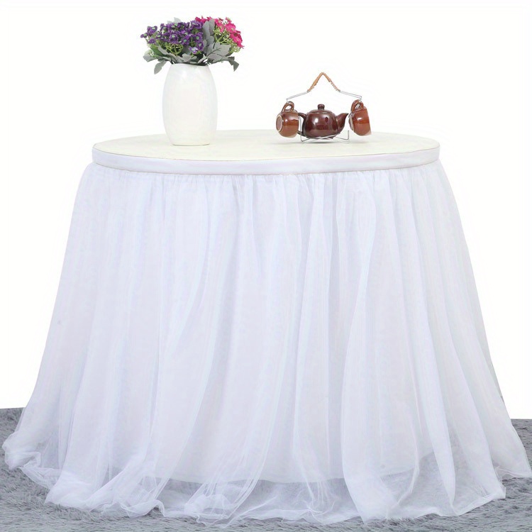 Falda de mesa blanca para mesa rectangular, mantel de tul blanco de 6 pies  para decoración de boda, para mesas, falda blanca, funda de mesa de gasa