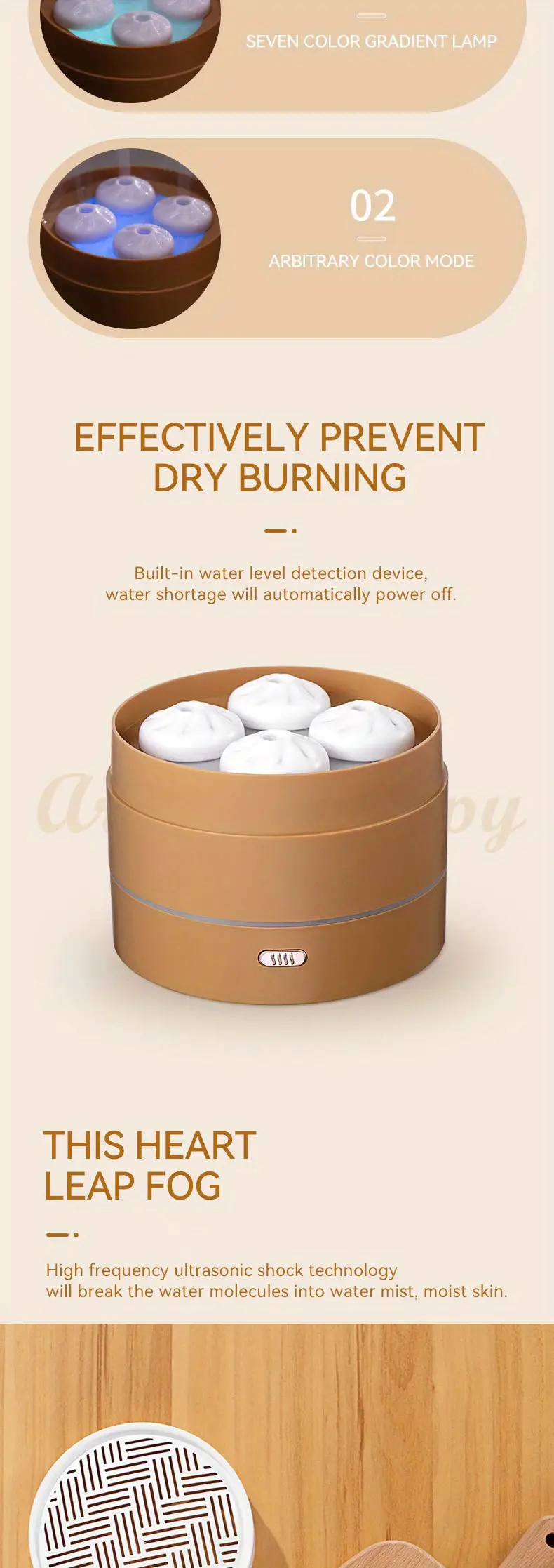 1pc unique four spray design steaming bun aroma diffuser 200ml usb ultrasonic air humidifier led night light  oil diffuser aromatherapy diffuser for home office details 5