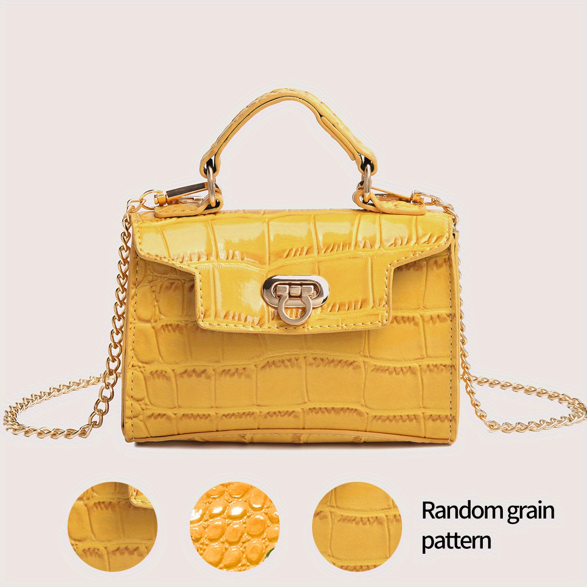 Women's Yellow Grained Leather Mini crossbody bag