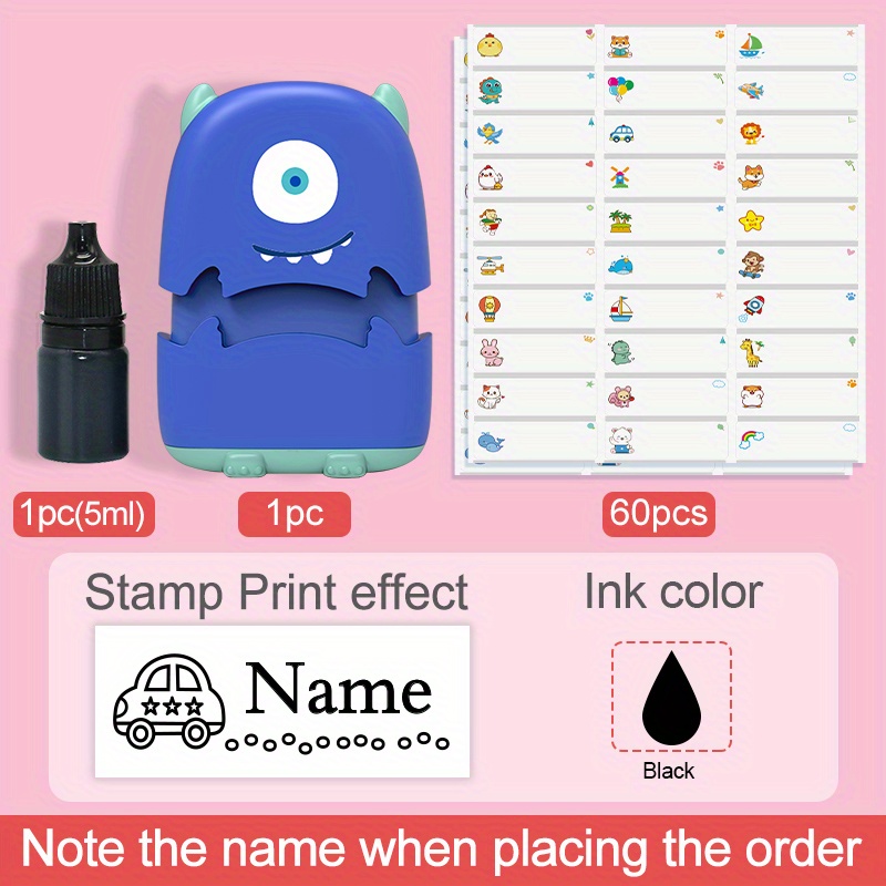 School Set( Blue Monster Stamp And Stickers)custom Name - Temu