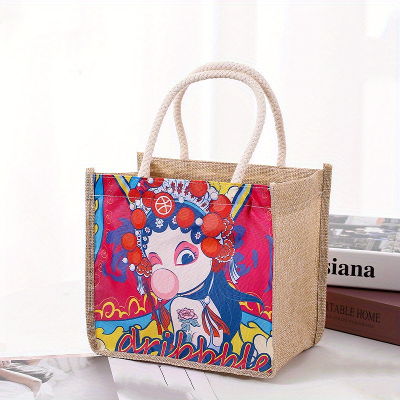 Simple Cartoon Monkey Pattern Handbag, Canvas Casual Shoulder Bag, Women's  Storage Bag - Temu