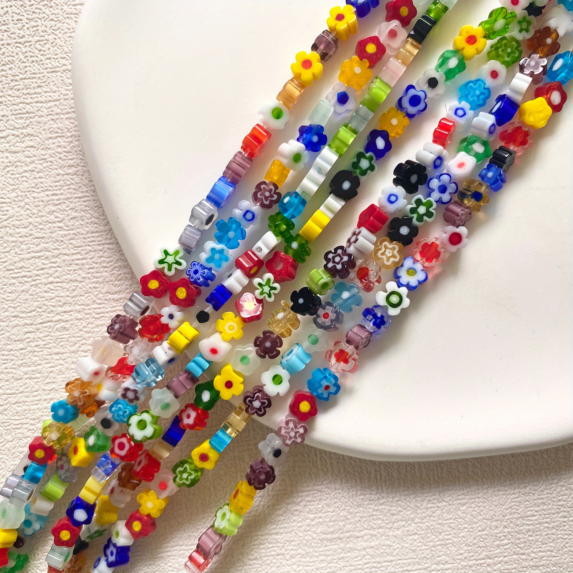 Image of Flower Glaze Colorful Irregular Color-matching Flower Flat Beads Glaze Beads Loose Beads Handmade Diy Bead Materials For Earrings, Bracelets, Necklaces And Accessories