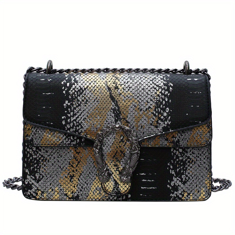 Colorful Snake Skin Pattern Square Box Bag, Elegant Niche Design Satchel Bag  With Acrylic Strap - Temu Belgium