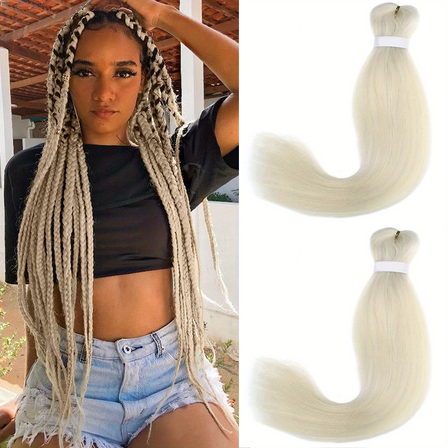 Braiding Hair Pre Stretched Ombre Braiding Hair 30 Inches 8 Packs/Lot  27/613 Color Professional Easy Braid Itch Free Yaki Hair Texture Hot Water  Setting Synthetic Long Braid Hair Extensions #T27/613