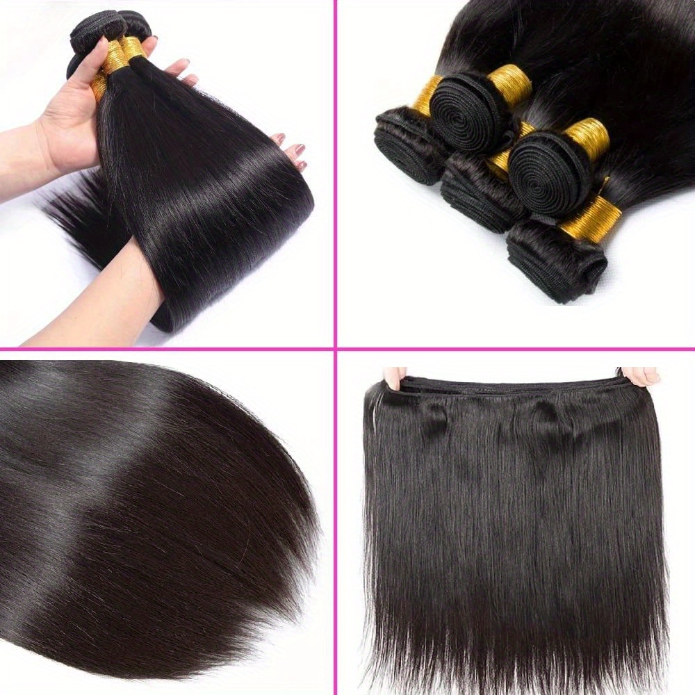 Straight Human Hair 3 Bundles 10 10 10 Inch Short Virgin Hair Weave Bundles  Human Hair Straight Bundles for Women Human Hair Bundles Remy Weft Hair