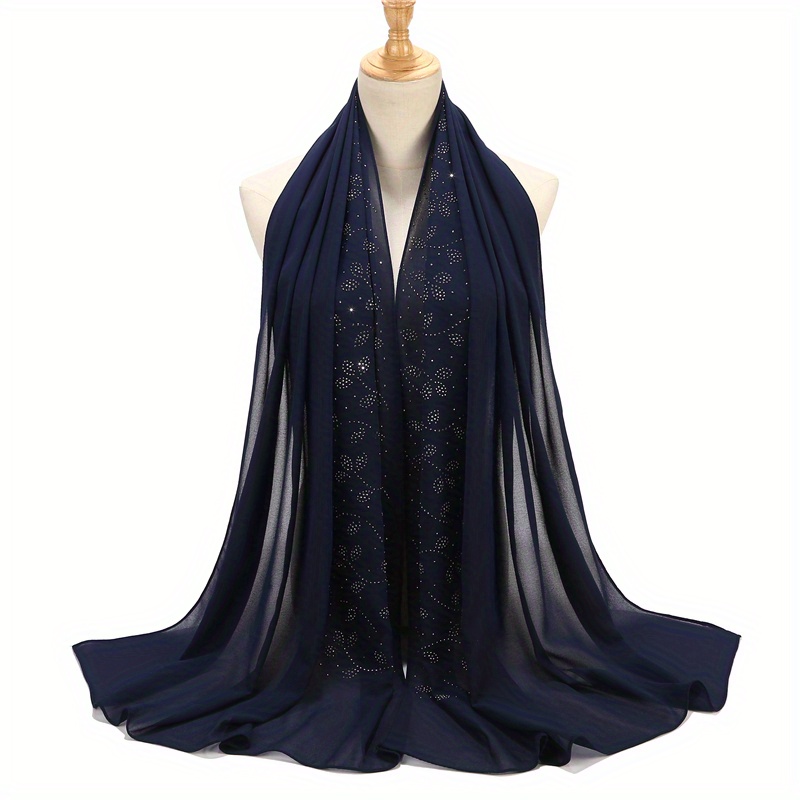 Chiffon Scarf Rhinestone Leaf Decor Hijab Classic Shawl