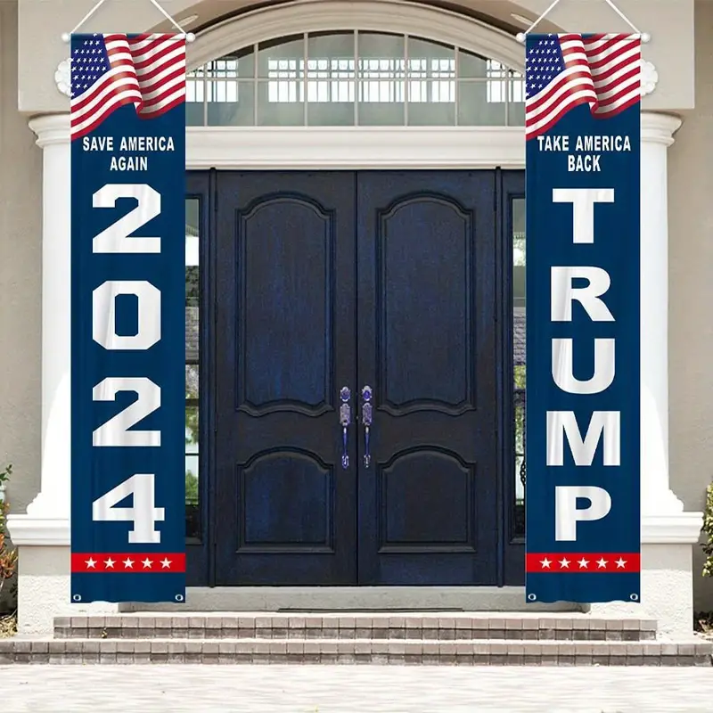 1 Pair Trump 2024 Flag Trump Porch Banner Decoration Fabric And Vibrant Color Take America Back And Save America Again Banner For Yard Door Wall Outdoors details 0