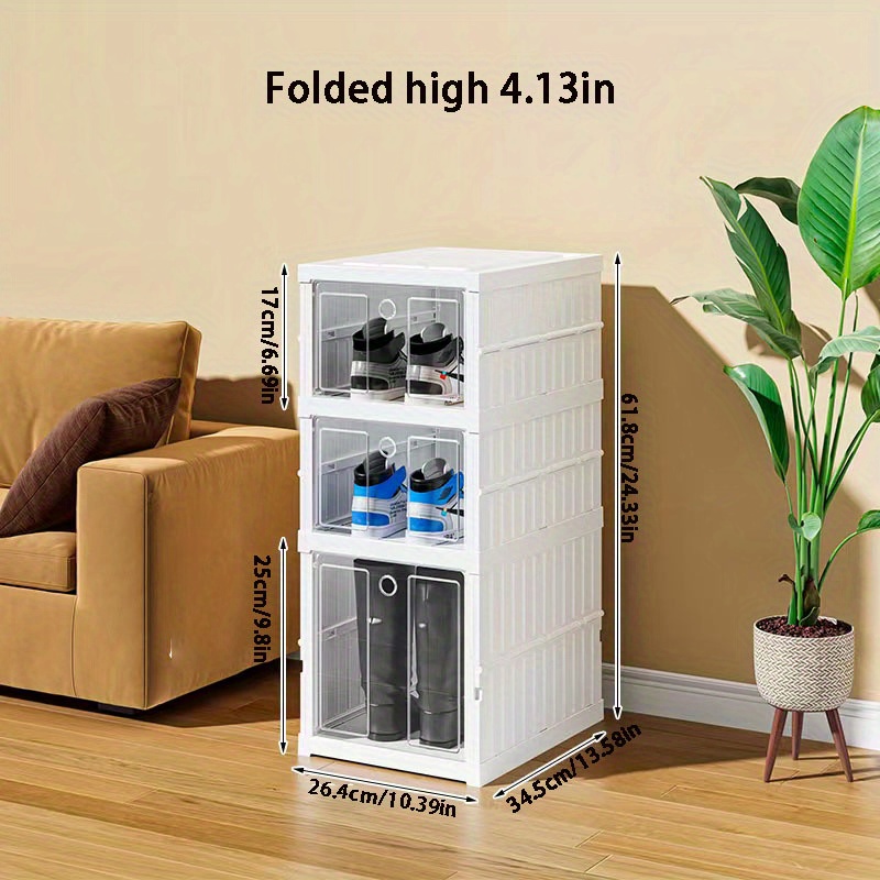 Stackable Folding Shoe Box - Free-installation Shoe Storage Cabinet For Men  And Women - Plastic Sneaker Organizer With Foldable Design - Temu