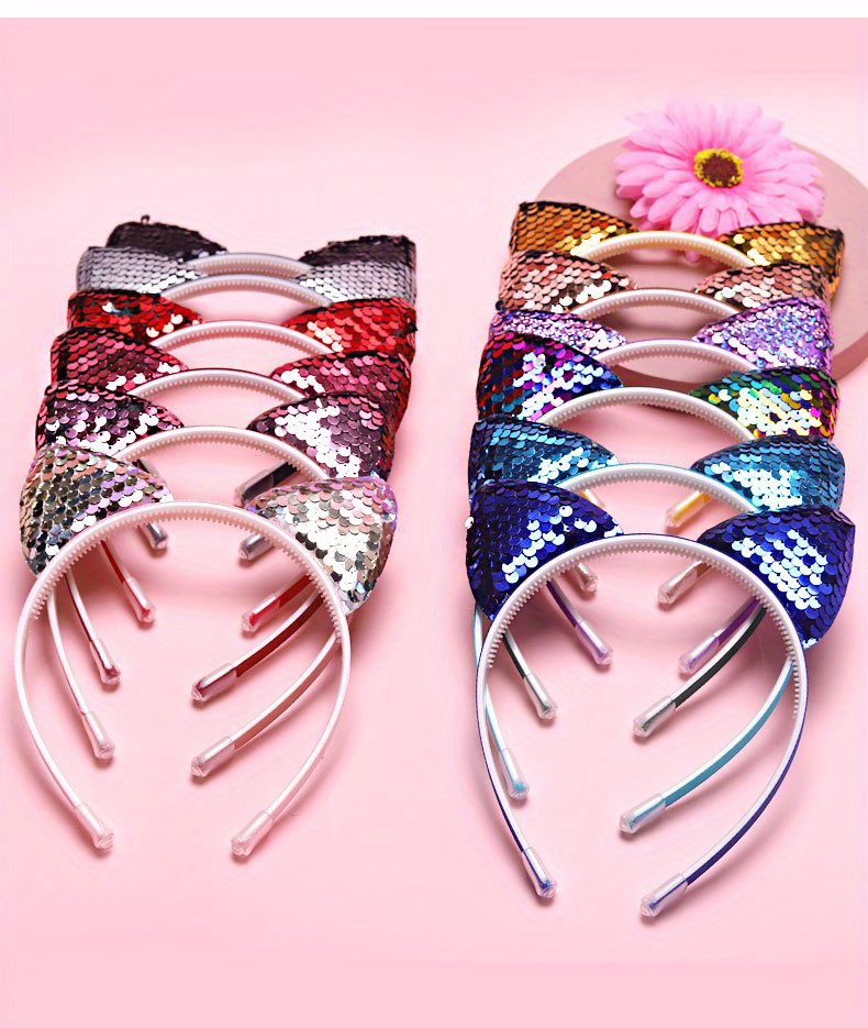 Sequin Cat Ears Headband Nonslip Gradient Holographic Color Temu