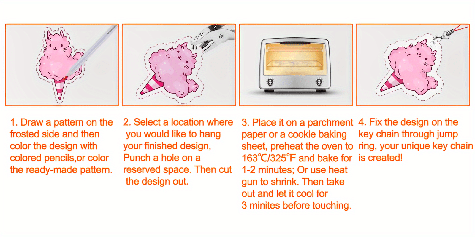 198 Pcs Shrinky Art Paper Heat Shrink Sheet Plastic Kit Hole Punch  Keychains Pencils Diy Drawing (hy)