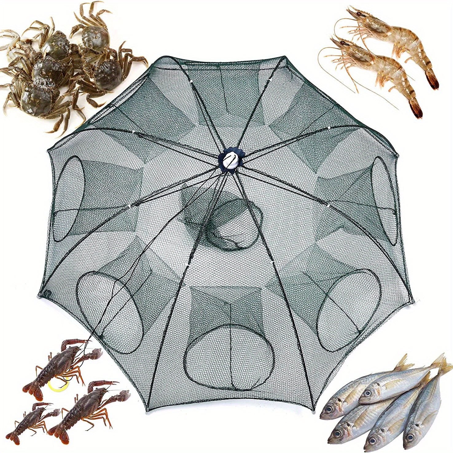 MAHFEI Automatic Folding Fishing Net, Bait Crab Net Fish Net Trap Cage  Fishing Net Trap For Fish Shrimp Minnow Crayfish Crab Baits (Color : White