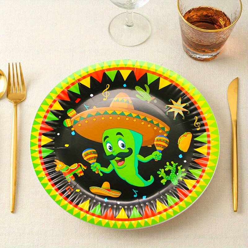 Fiesta Tableware Set Plates Cups Party Napkins Triangle Flag - Temu