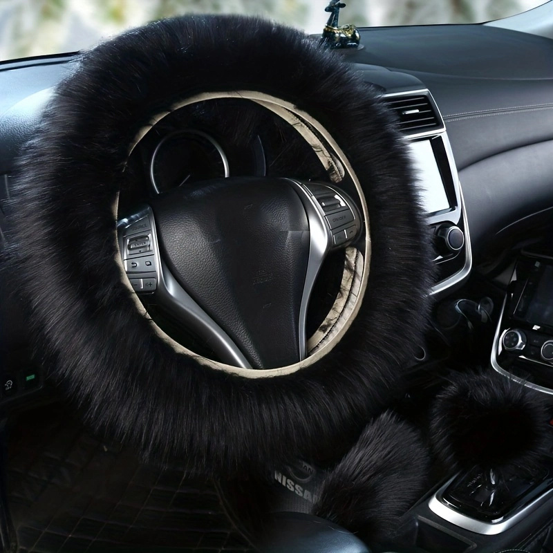 Car Steering Wheel Cover Gear Shift Handbrake Fuzzy Cover - Temu