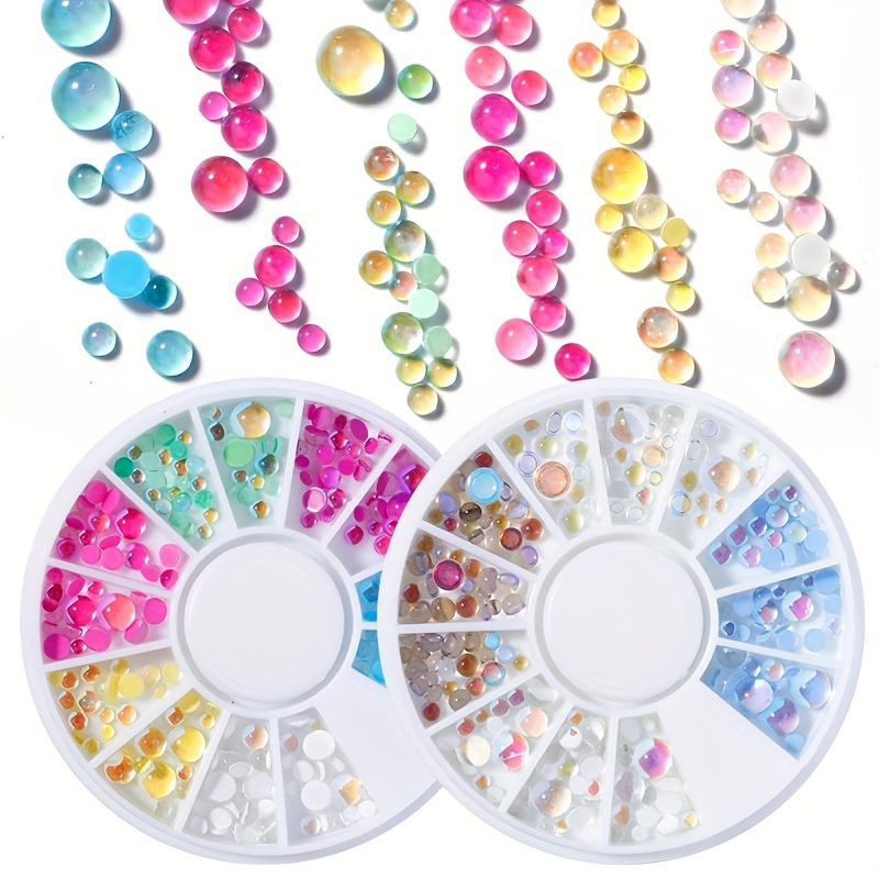 

12 Grids Mermaid Rhinestone Candy Color Nail Art Decorations 3d Acrylic Nails Flat Back Half-round Beads Summer Nail Art Accessories