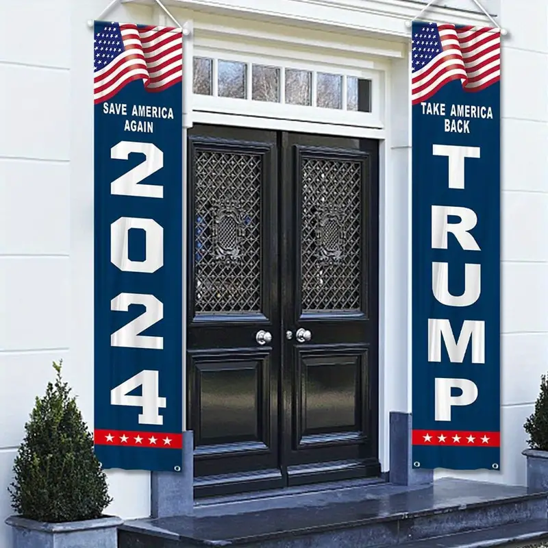 1 Pair Trump 2024 Flag Trump Porch Banner Decoration Fabric And Vibrant Color Take America Back And Save America Again Banner For Yard Door Wall Outdoors details 1