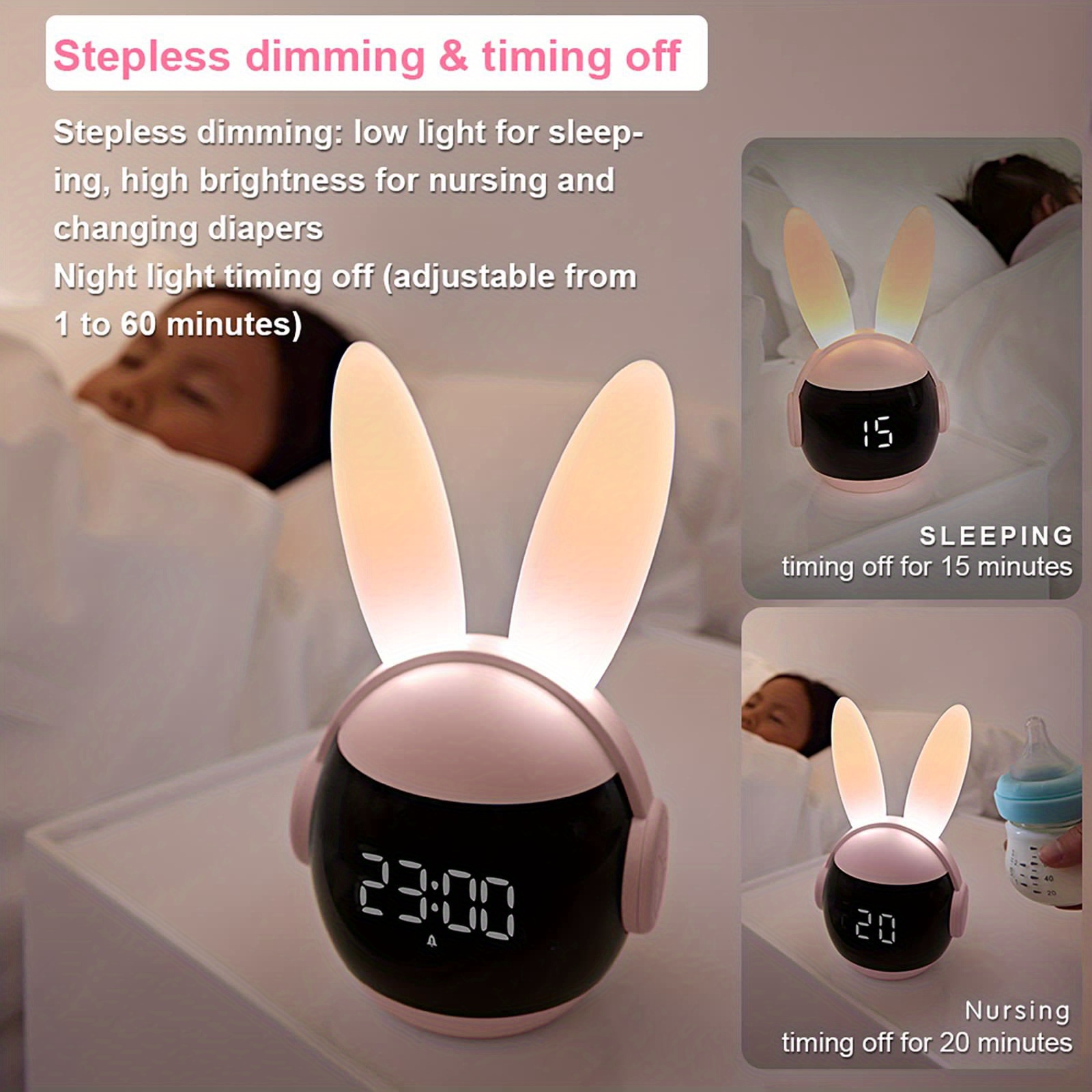 Cute Bunny Alarm Clock Kids Rechargeable Fun Ringtones Night Temu