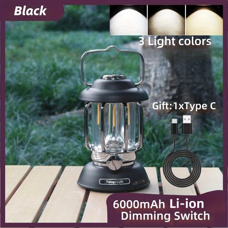 LED Camping Lantern,Rechargeable Retro Metal Camping Light,Battery Powered Hanging Outdoor Lamp ,ipx4 Waterproofoutdoor Portable Lights for Emergency